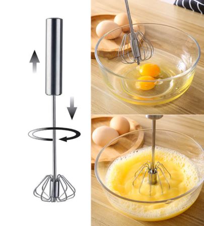Easy Whisk Semi-automatic Eggbeater Manual Self Turning Stainless Steel
