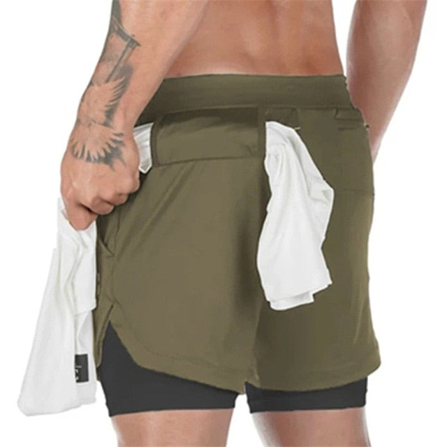 Quick Dry 2-in-1 Secure Pocket Shorts for Men - Gym Sport Shorts, Fitness Jogging Workout Shorts Men