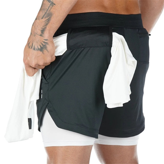 Quick Dry 2-in-1 Secure Pocket Shorts for Men - Gym Sport Shorts, Fitness Jogging Workout Shorts Men