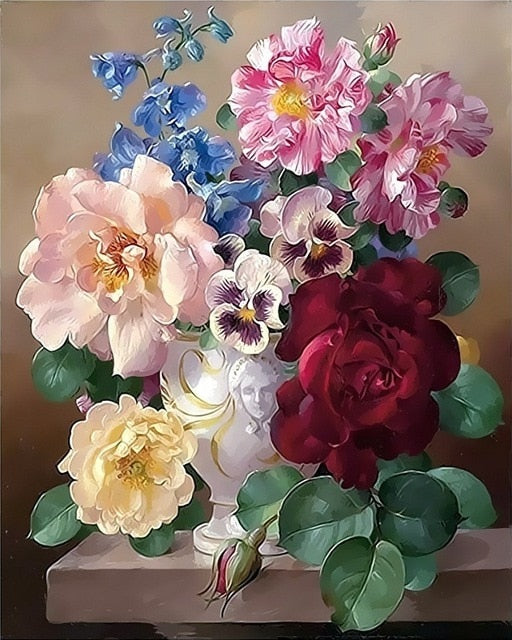 Painting By Numbers Oil Painting Flower Vase Home Decor