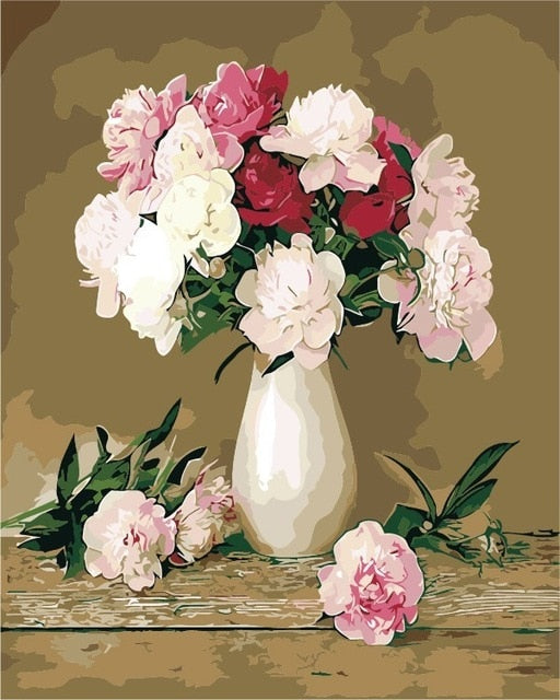 Painting By Numbers Oil Painting Flower Vase Home Decor