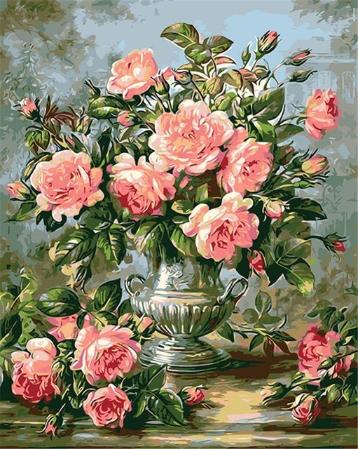 Painting By Numbers Oil Painting Flower Vase Home Decor