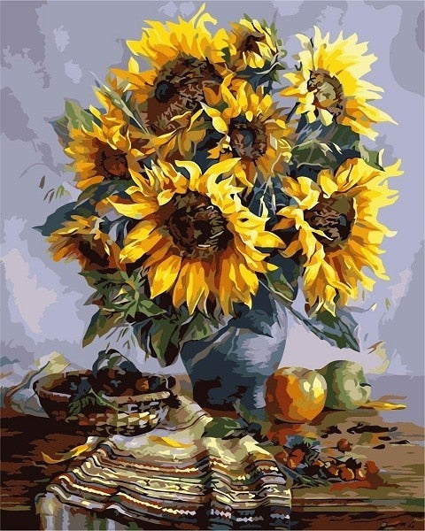 Painting By Numbers Oil Painting Flower Vase Home Decor