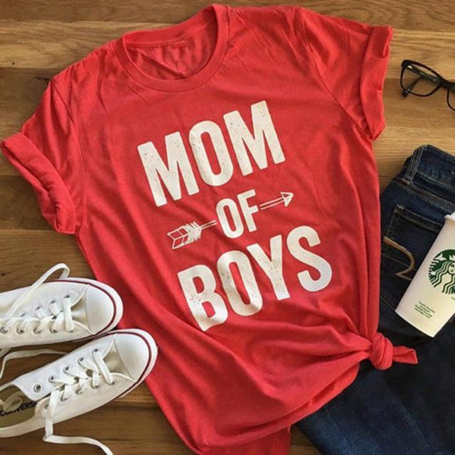 New Fashion Casual Shirt letter MOM-OF-BOYS t-shirt